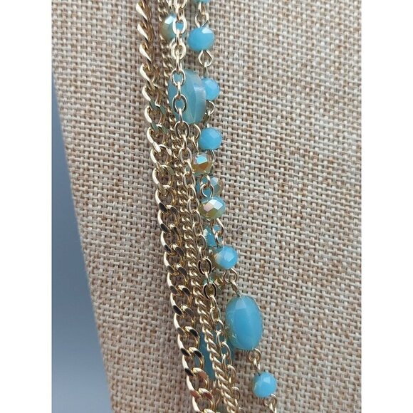 Premier Designs Gold Tone Multi Chain & Blue AB Wash Beaded Convertible Necklace - Picture 4 of 12